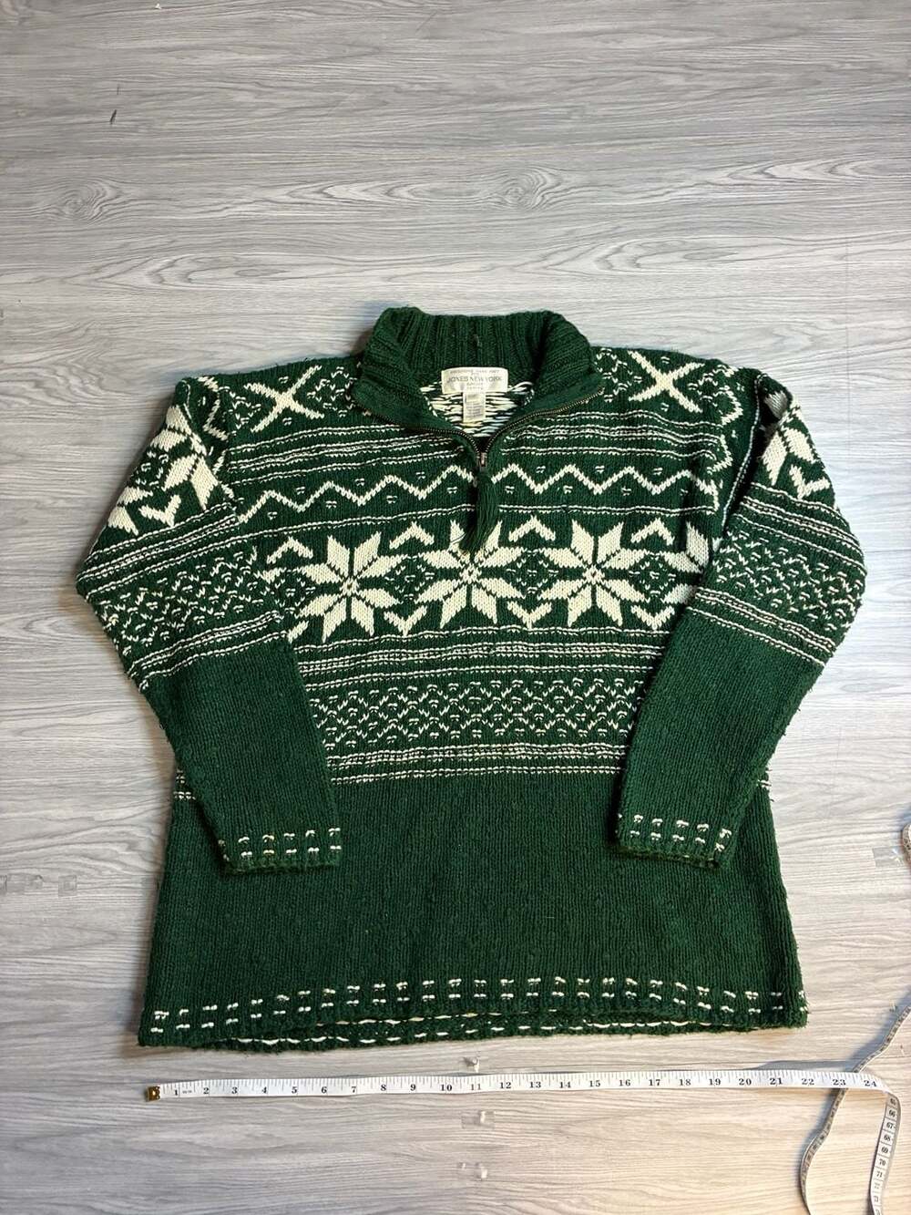Jones New York Sport Petite Green Fair Isle 1/4 Zip Sweater Size P/P